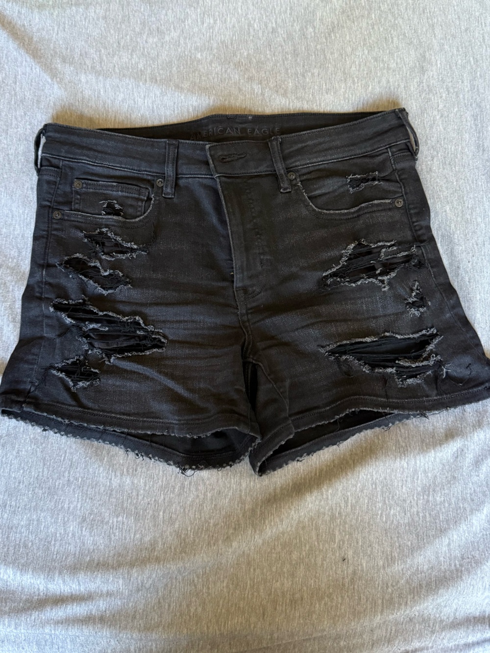 American Eagle Outfitters Black Distressed High-Rise Denim Shorts